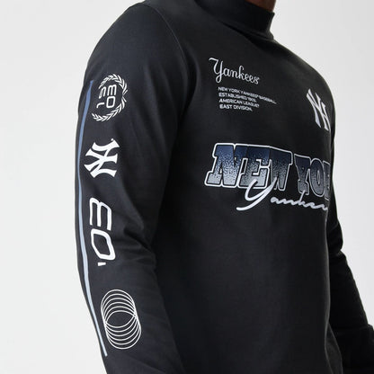 The Male model is wearing New York Yankees Modern Driver Black Long Sleeve T-Shirt 2