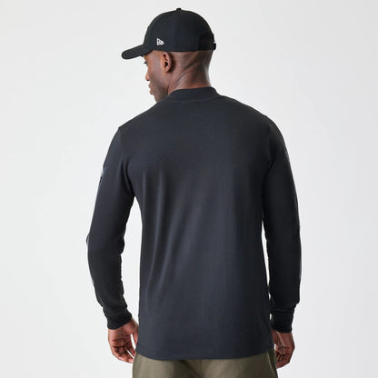 The Male model is wearing New York Yankees Modern Driver Black Long Sleeve T-Shirt 3