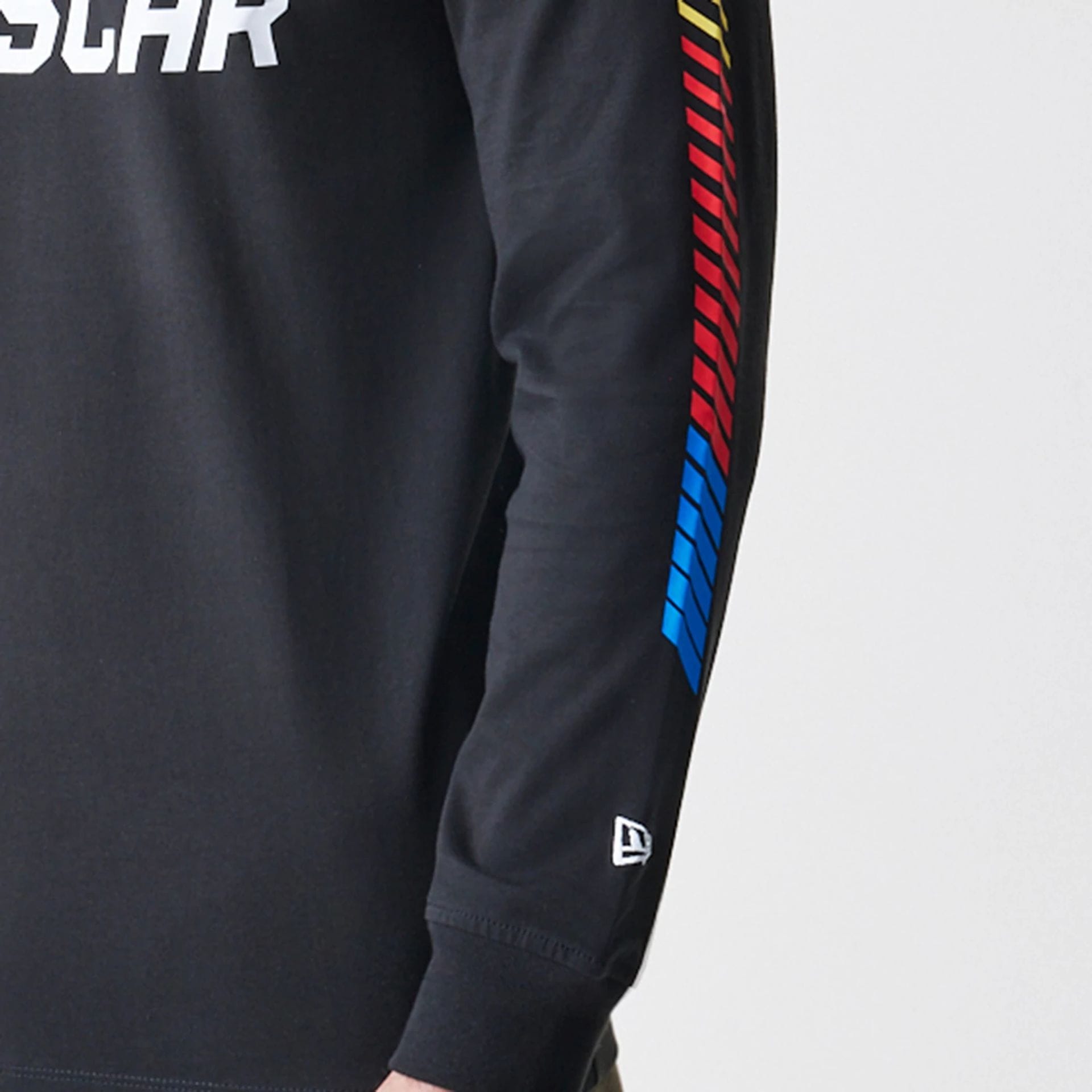 The Male model is wearing Nascar Generic Logo Modern Driver Black Long Sleeve T-Shirt 3
