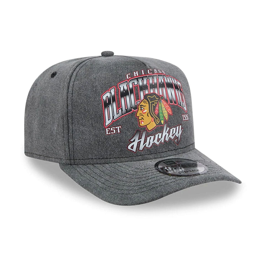 This is a Chicago Blackhawks NHL Washed Black 9FIFTY A-Frame Adjustable Cap 4