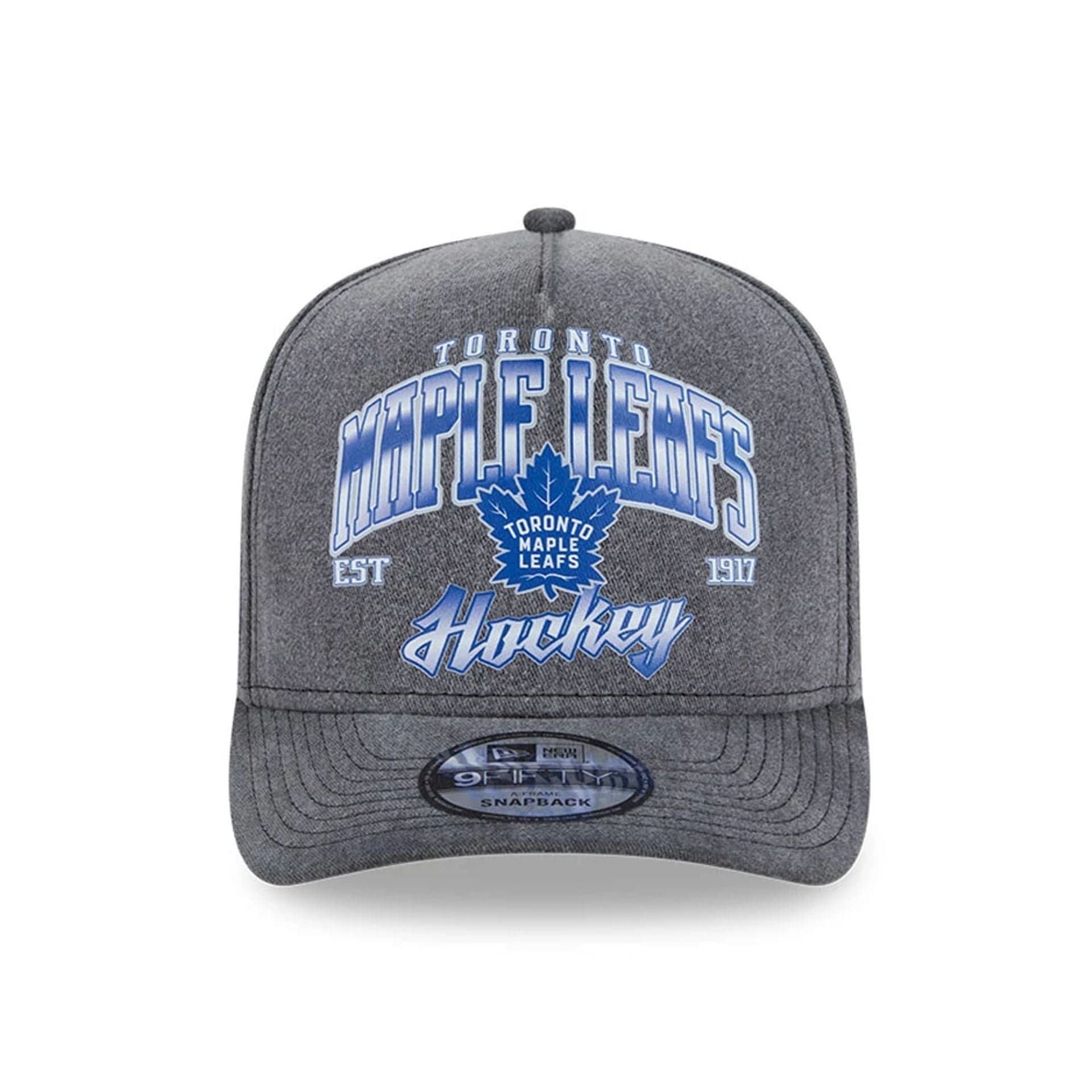 This is a Toronto Maple Leafs NHL Washed Black 9FIFTY A-Frame Adjustable Cap 3