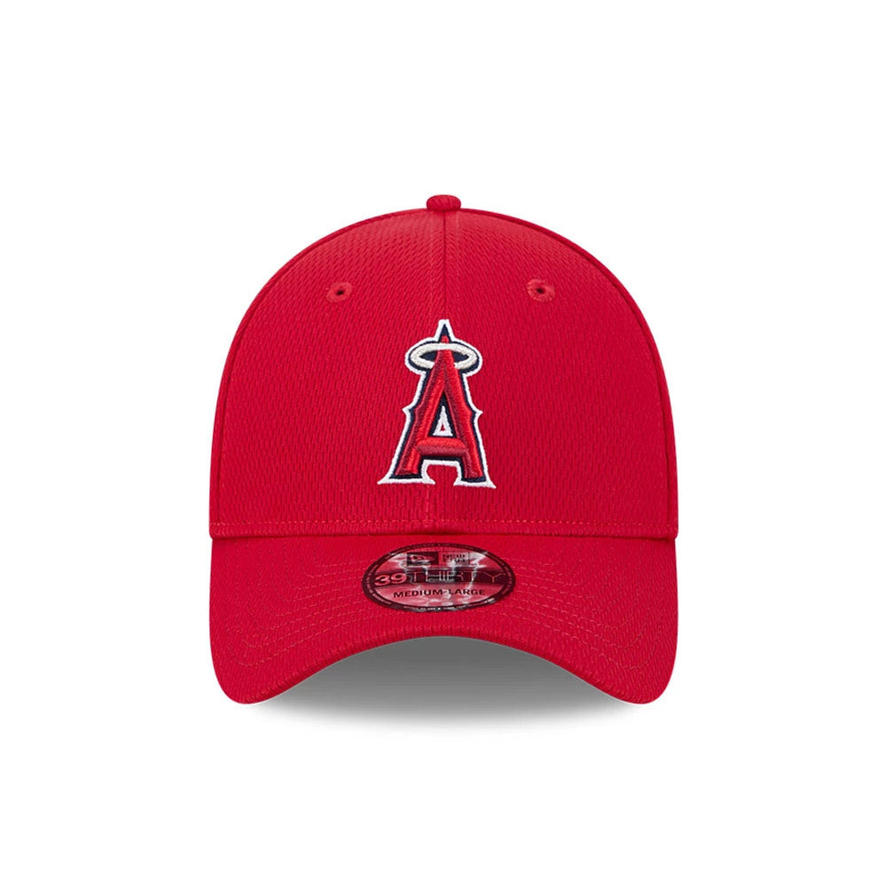 Pictured is this MLB Evergreen LA Angels 39THIRTY Stretch Fit cap in red. 2