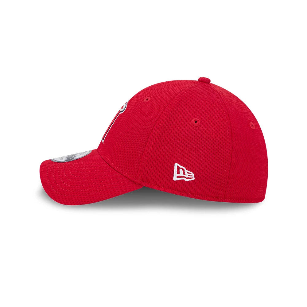 Pictured is this MLB Evergreen LA Angels 39THIRTY Stretch Fit cap in red. 4