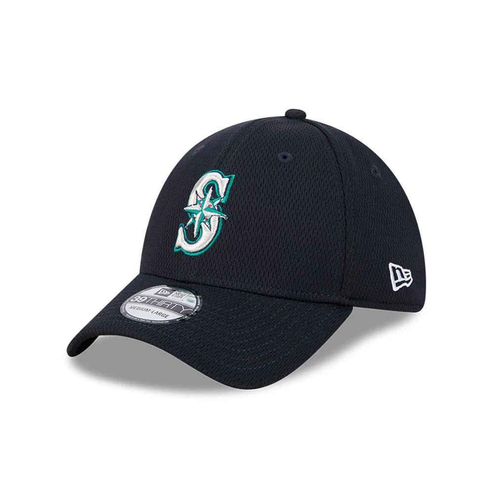Pictured is this MLB Evergreen Seattle Mariners 39THIRTY Stretch Fit cap in navy. 1