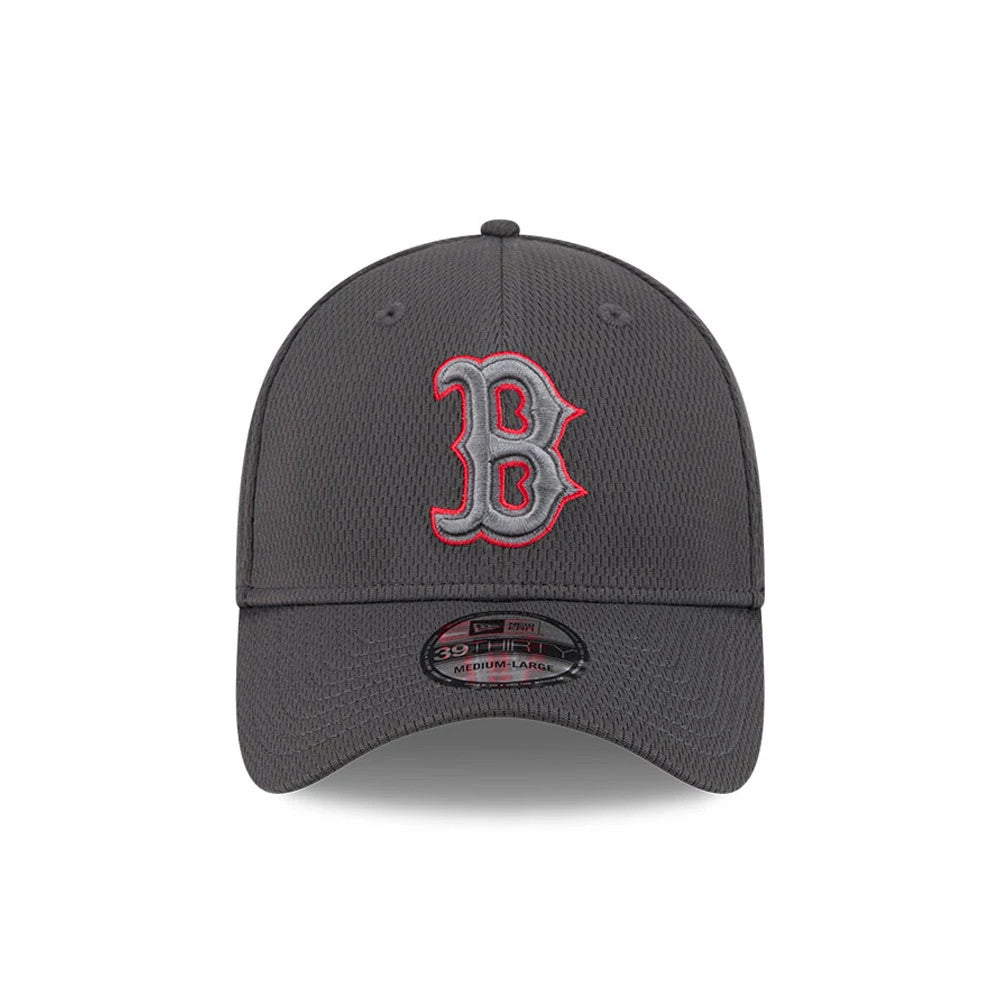 Pictured is this MLB Evergreen Boston Red Sox 39THIRTY Stretch Fit cap in dark grey. 2