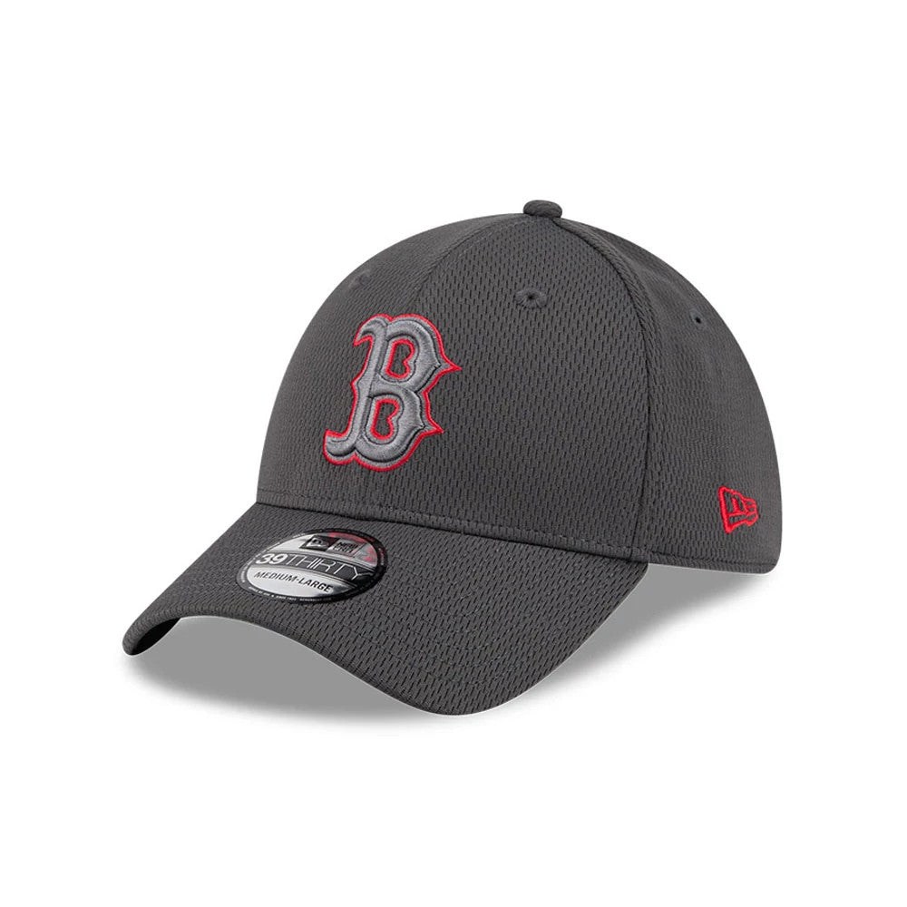Pictured is this MLB Evergreen Boston Red Sox 39THIRTY Stretch Fit cap in dark grey. 1