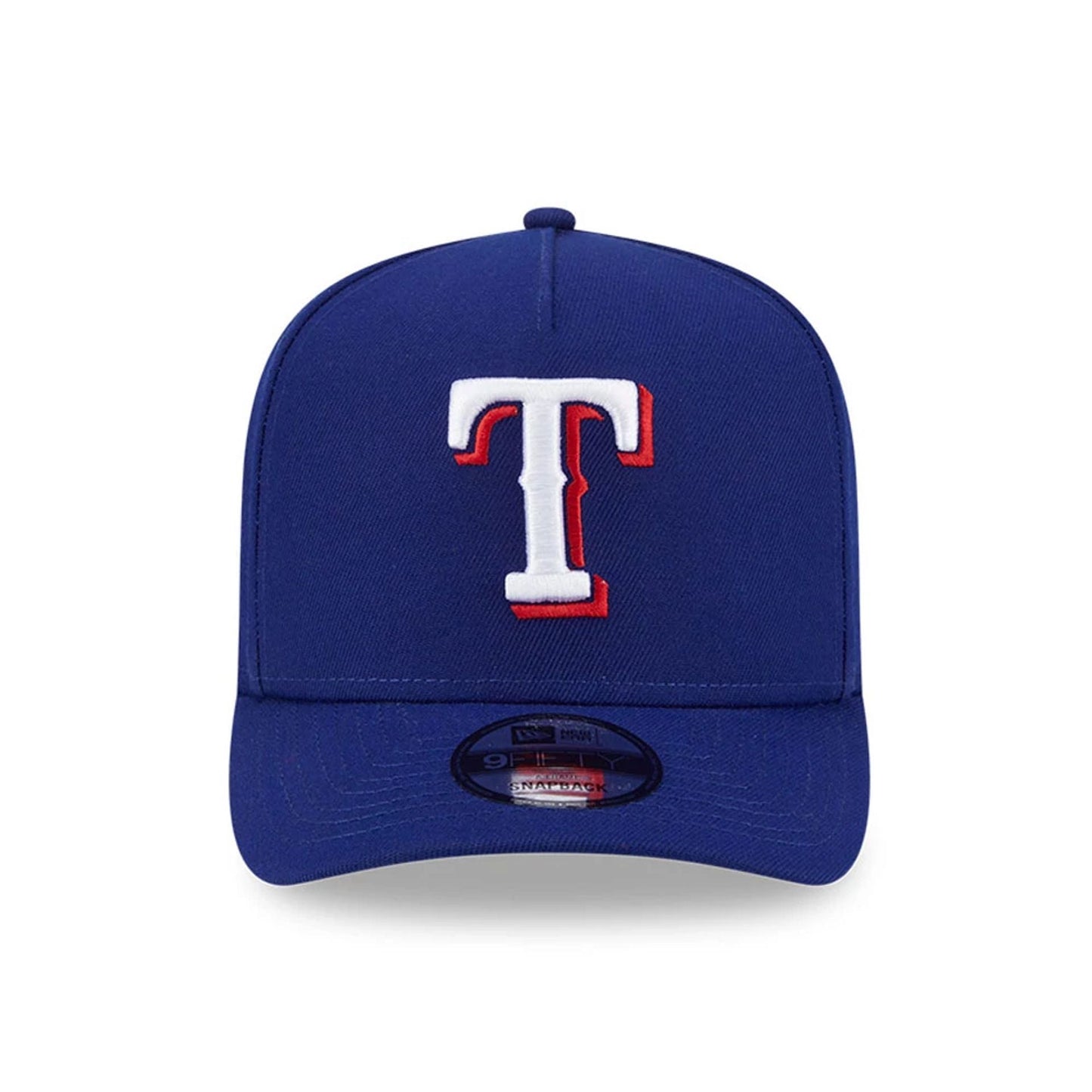 Pictured is this MLB Evergreen Texas Rangers 9FIFTY A-Frame Snapback cap in dark blue. 3