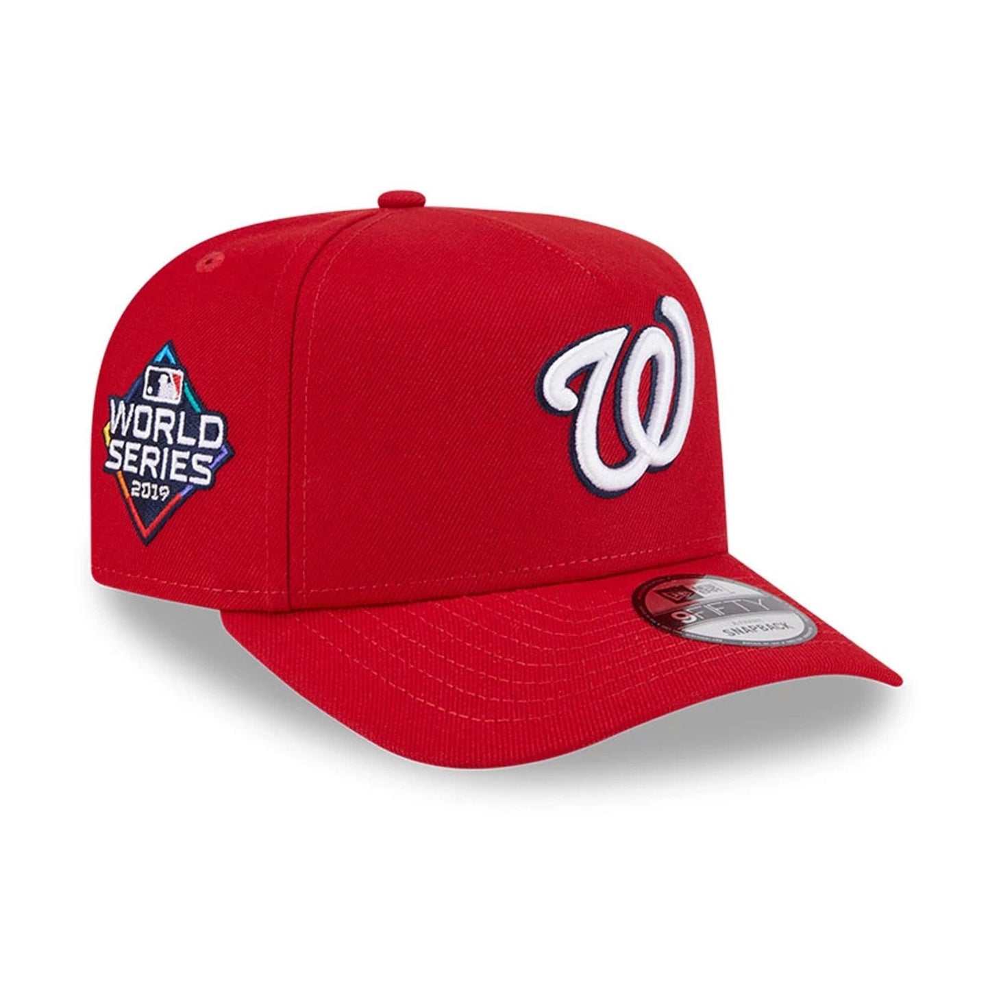 Pictured is this MLB Evergreen Washington Nationals 9FIFTY A-Frame Snapback cap in red. 1