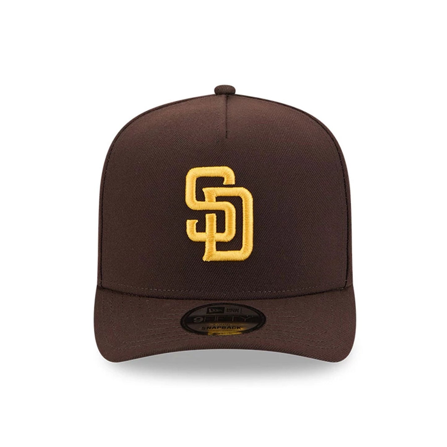 Pictured is this MLB Evergreen San Diego Padres 9FIFTY A-Frame Snapback cap in dark brown. 3