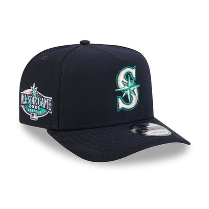 Pictured is this MLB Evergreen Seattle Mariners 9FIFTY A-Frame Snapback cap in navy. 1