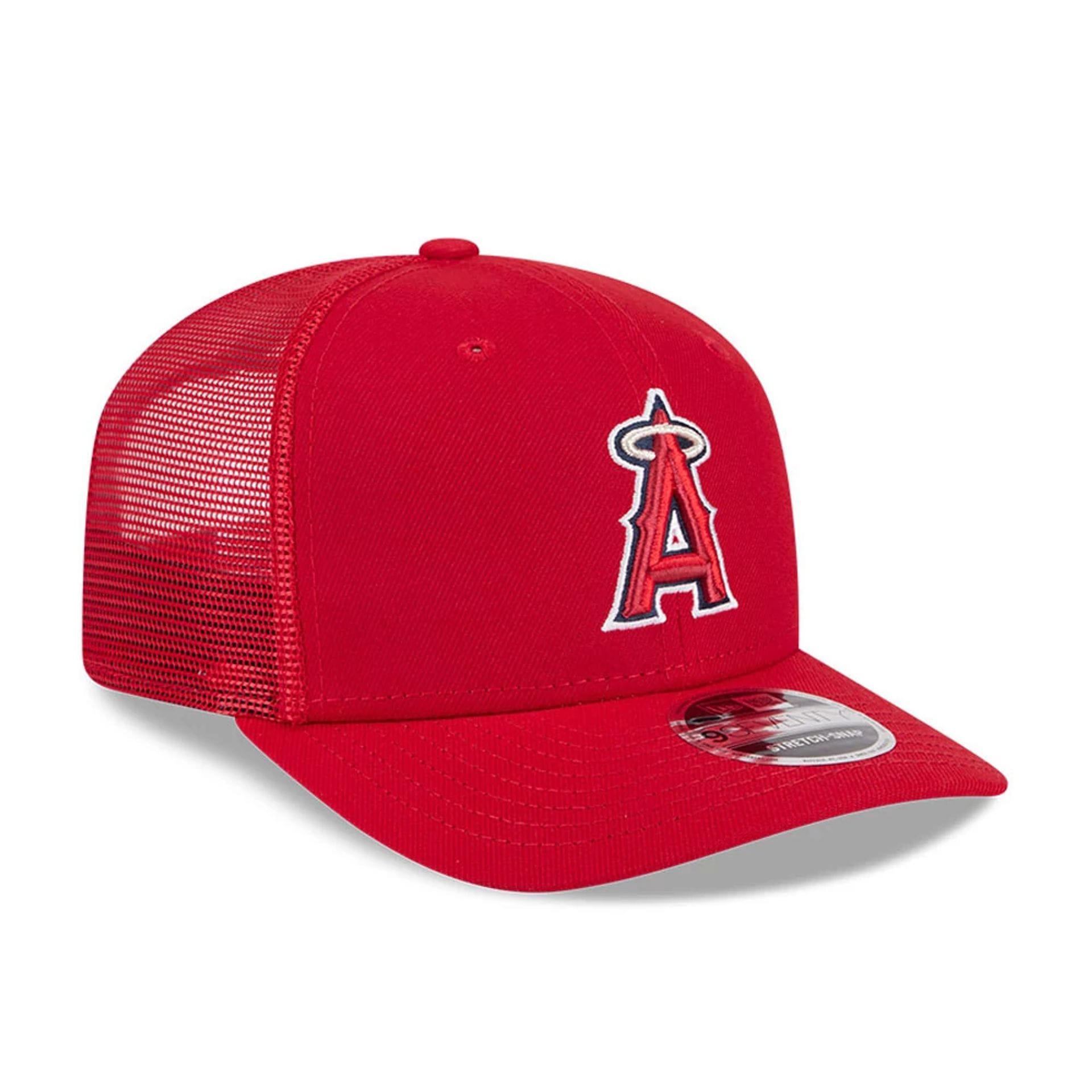 Pictured is this MLB Evergreen LA Angels 9SEVENTY Stretch Snap cap in red. 4