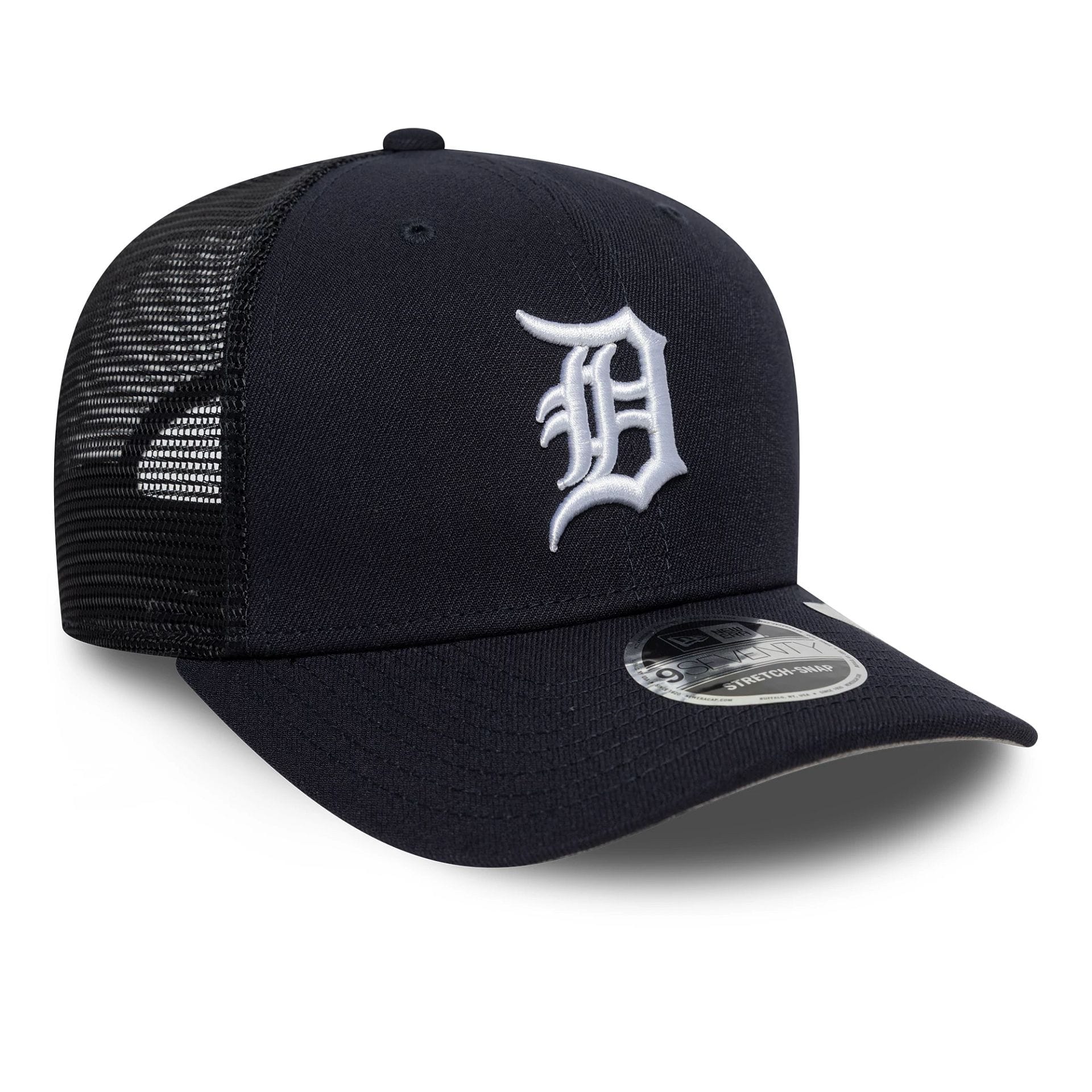Pictured is this MLB Evergreen Detroit Tigers 9SEVENTY Stretch Snap cap in navy. 4