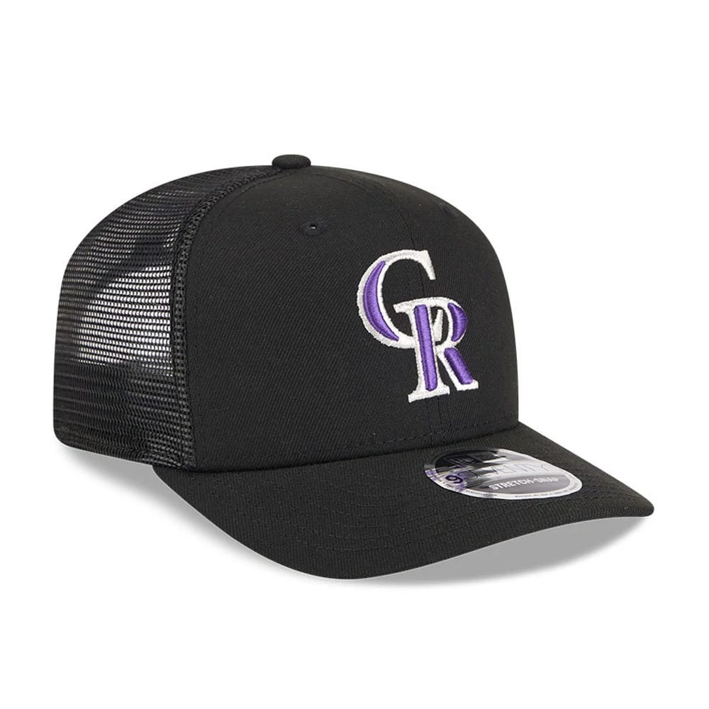 Pictured is this MLB Evergreen Colorado Rockies 9SEVENTY Stretch Snap cap in black. 4