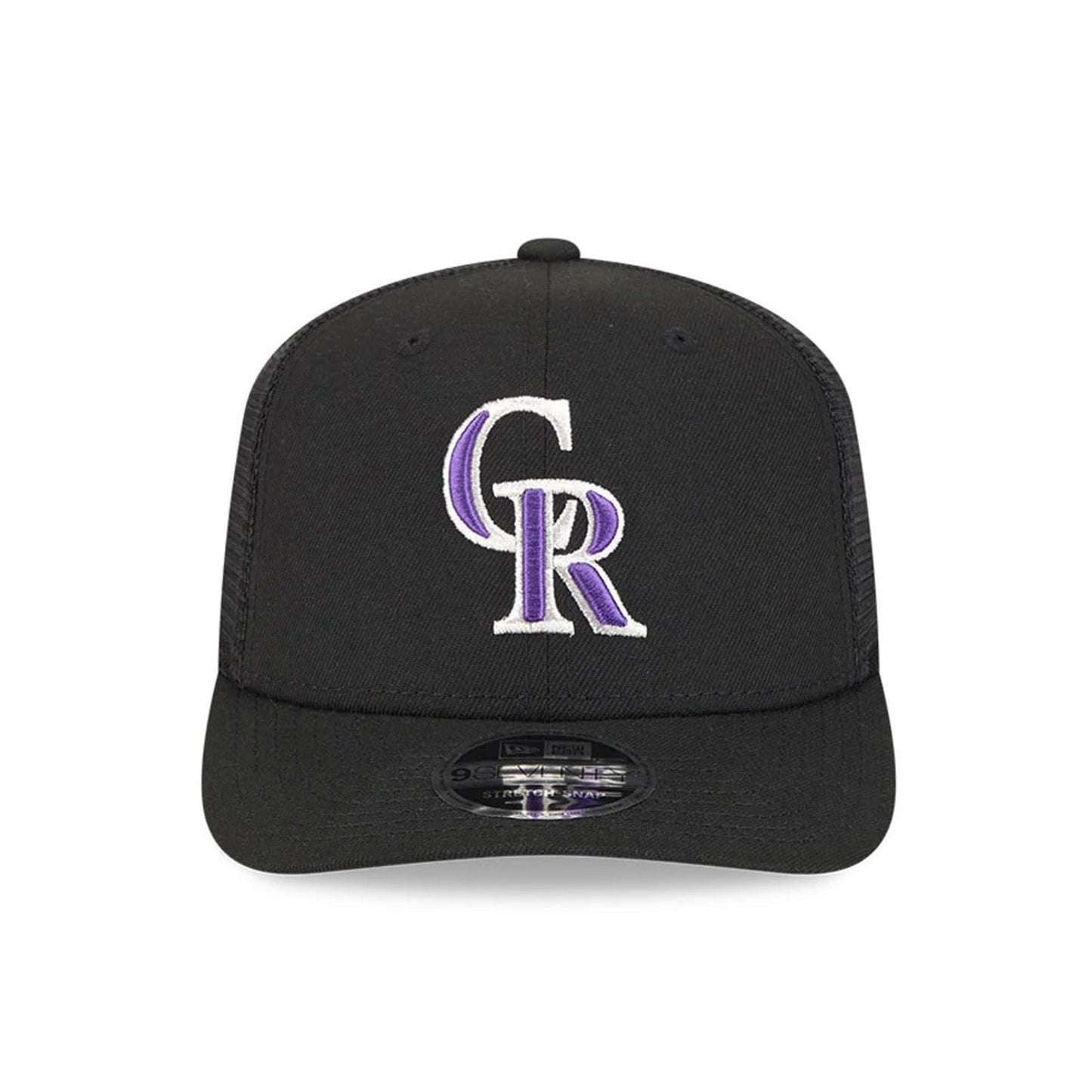 Pictured is this MLB Evergreen Colorado Rockies 9SEVENTY Stretch Snap cap in black. 3