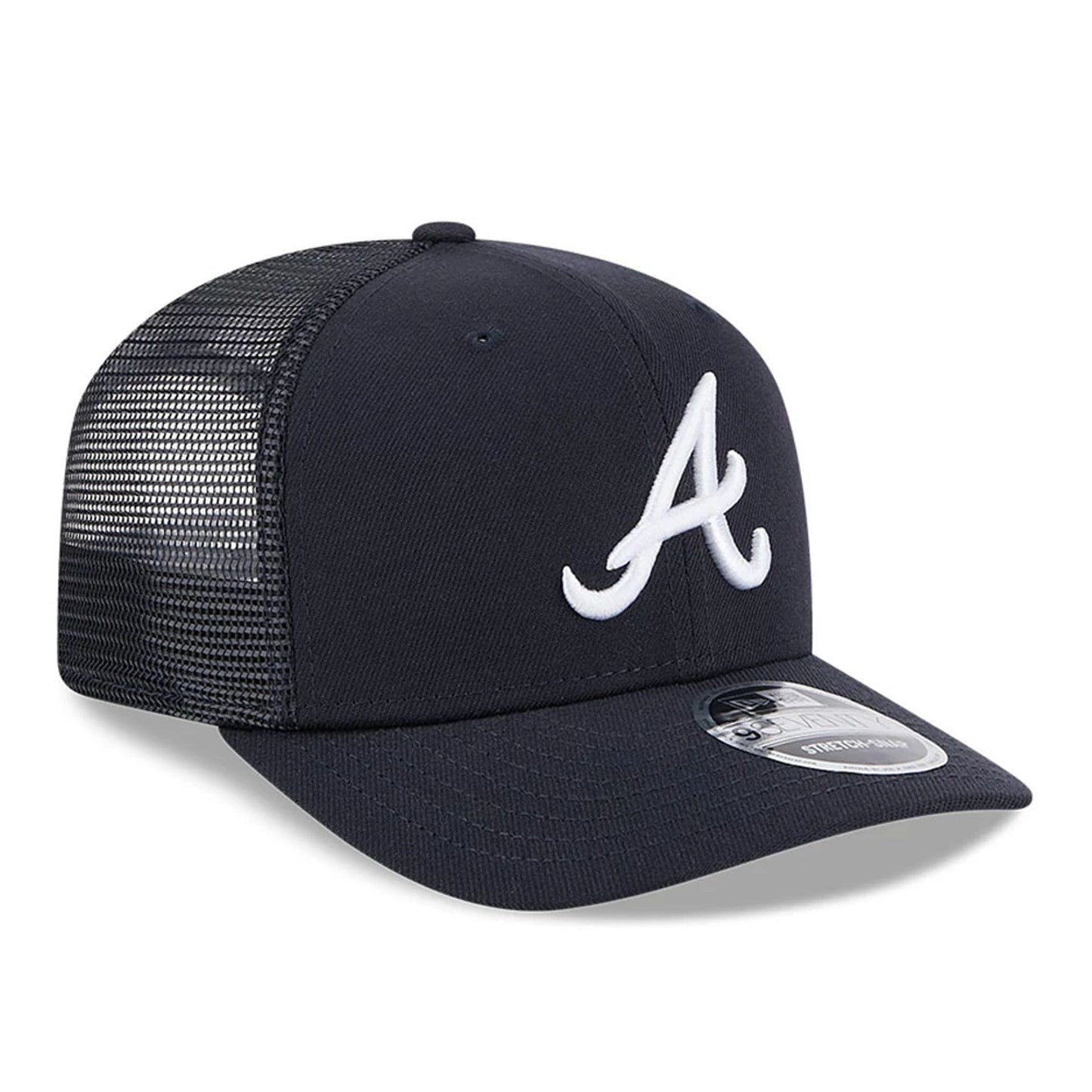 Pictured is this MLB Evergreen Atlanta Braves 9SEVENTY Stretch Snap cap in navy. 4