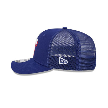 Pictured is this MLB Evergreen Texas Rangers 9SEVENTY Stretch Snap cap in dark blue. 5