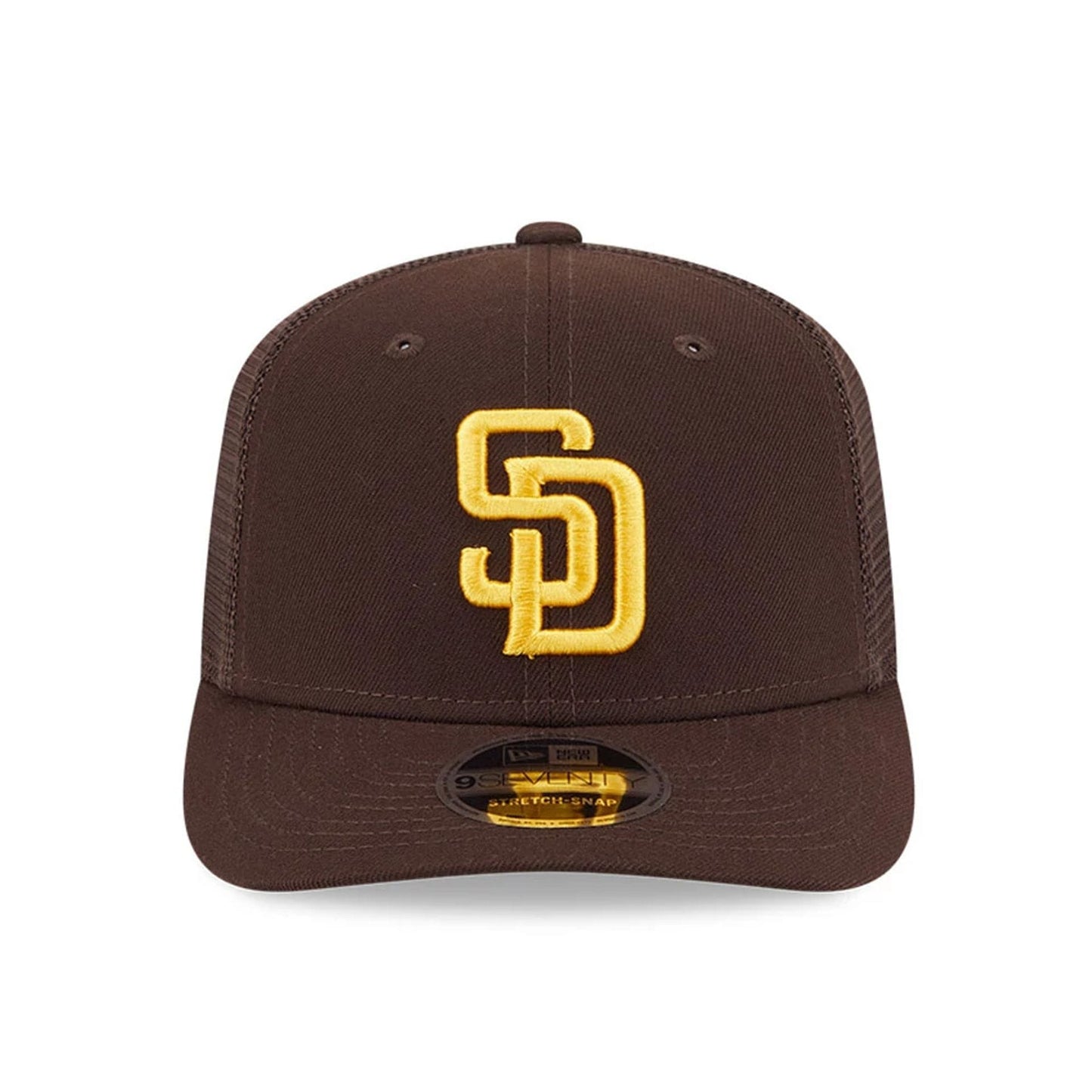 Pictured is this MLB Evergreen San Diego Padres 9SEVENTY Stretch Snap cap in dark brown. 3