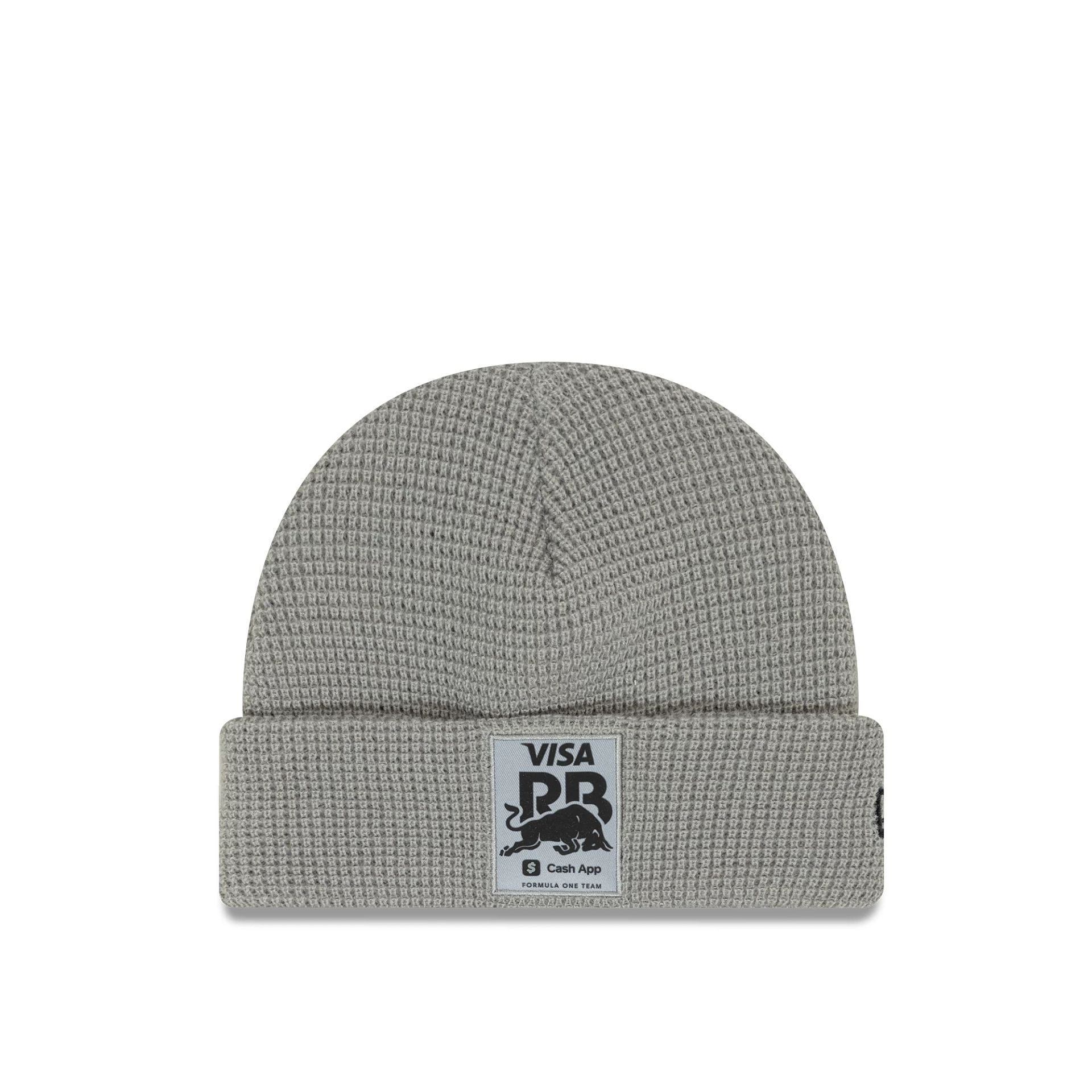 This is a Visa Cash App Racing Bulls Waffle Grey Short Cuff Knit Beanie Hat 1