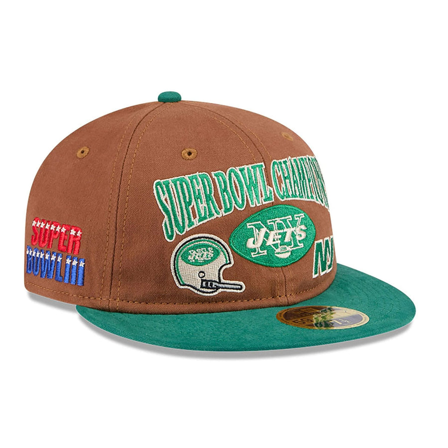 This is a New York Jets NFL Champions Dark Beige Retro Crown 59FIFTY Fitted Cap 1