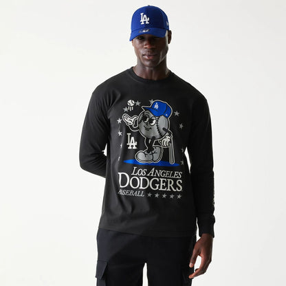 The Male model is wearing LA Dodgers MLB Character Black Long Sleeve T-Shirt 1