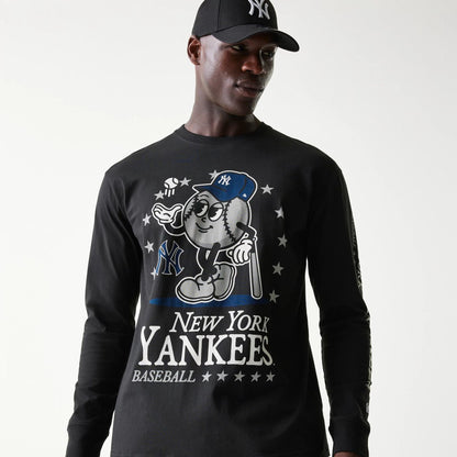The Male model is wearing New York Yankees MLB Character Black Long Sleeve T-Shirt 3
