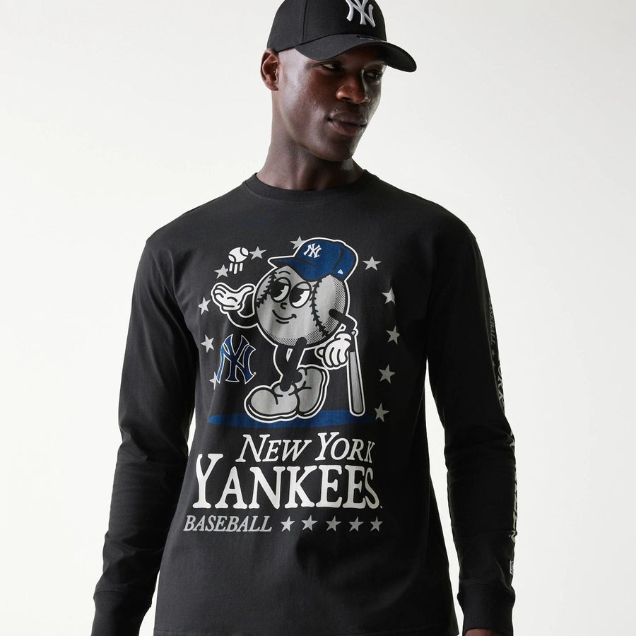 The Male model is wearing New York Yankees MLB Character Black Long Sleeve T-Shirt 3