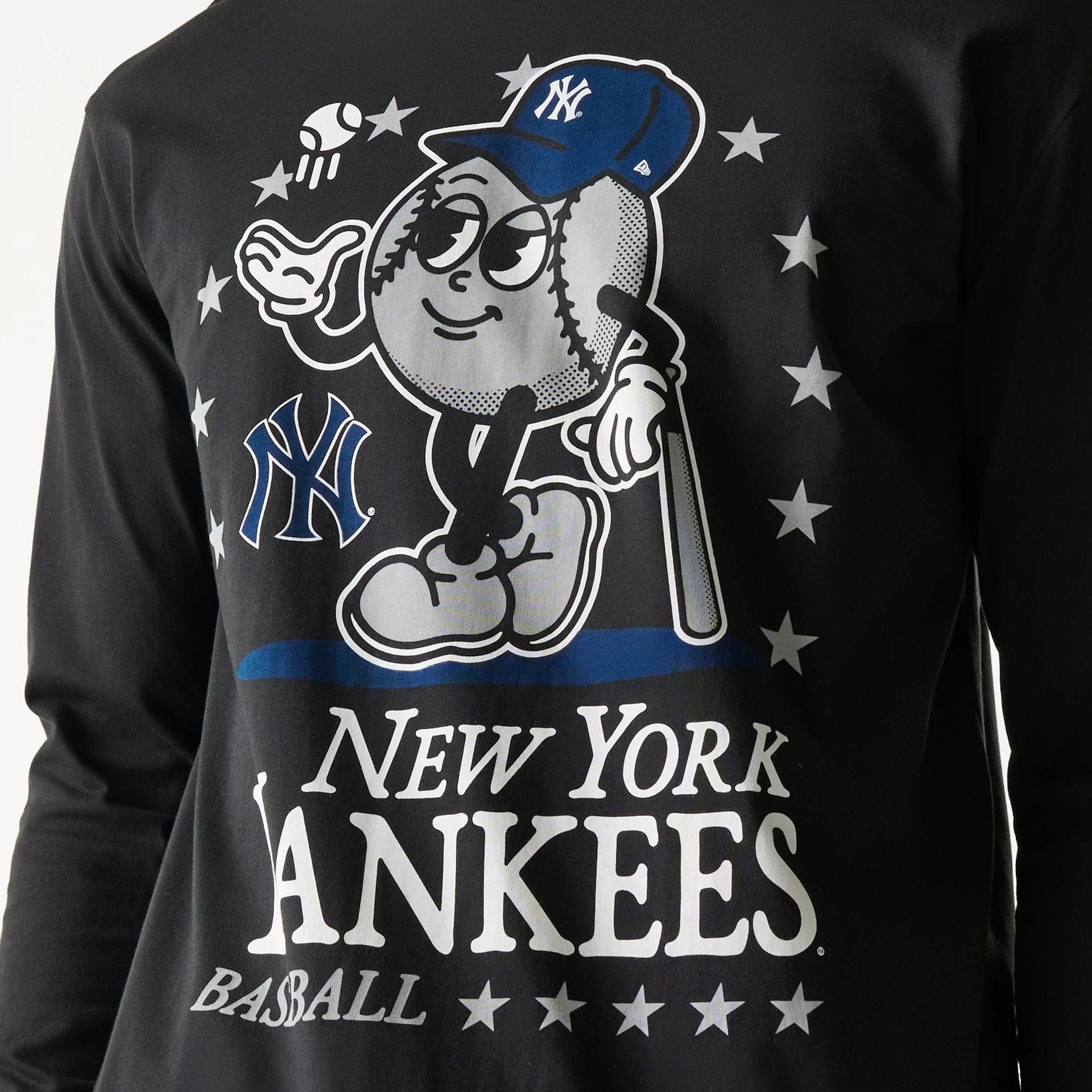 The Male model is wearing New York Yankees MLB Character Black Long Sleeve T-Shirt 4