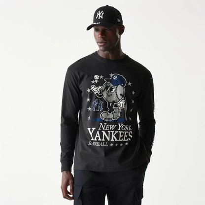 The Male model is wearing New York Yankees MLB Character Black Long Sleeve T-Shirt 1