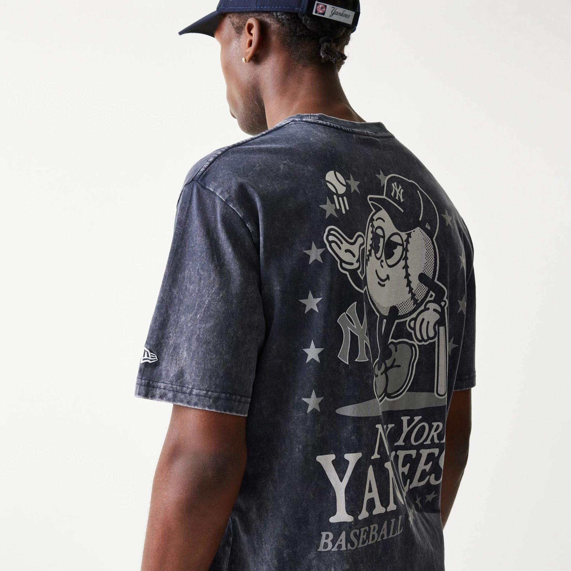 The Male model is wearing New York Yankees MLB Character Navy T-Shirt 5