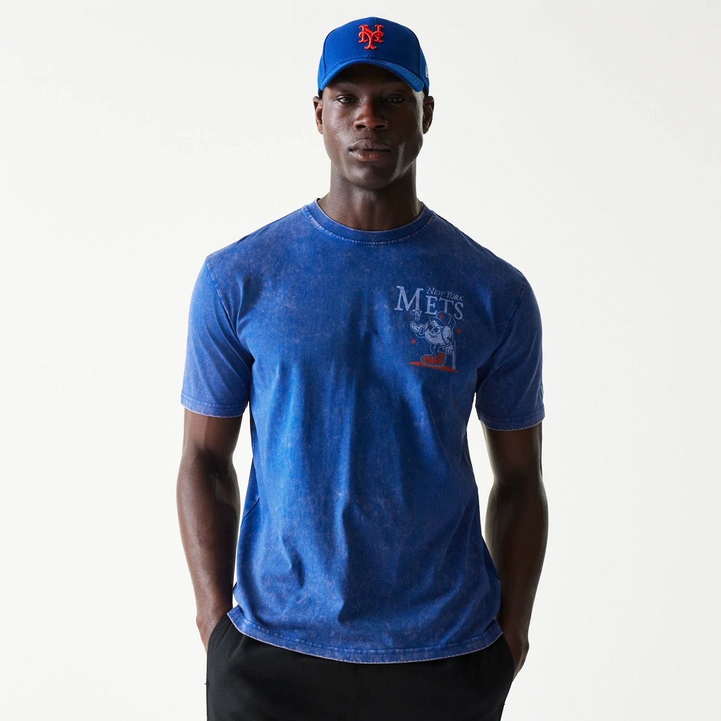 The Male model is wearing New York Mets MLB Character Blue T-Shirt 1