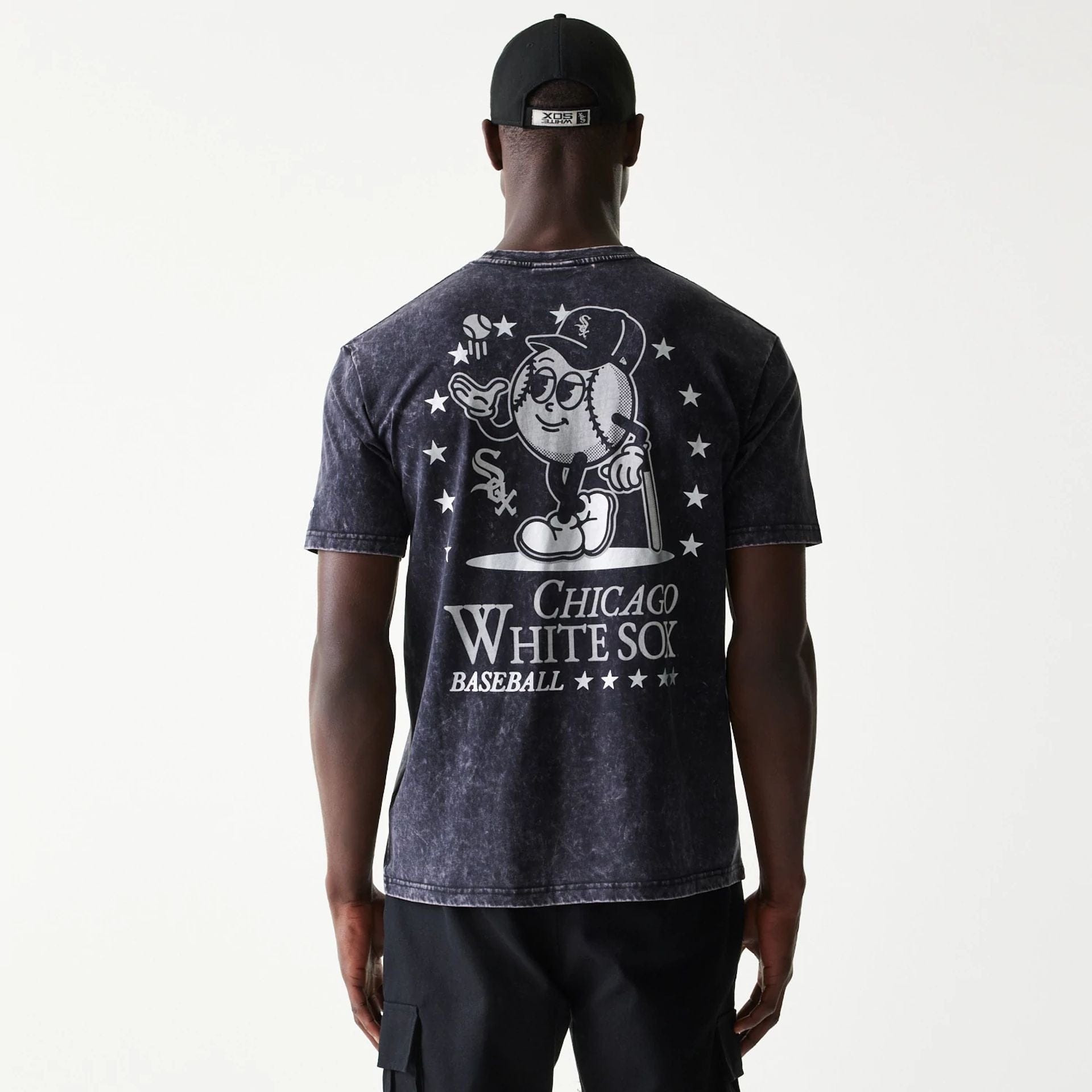The Male model is wearing Chicago White Sox MLB Character Black T-Shirt 2
