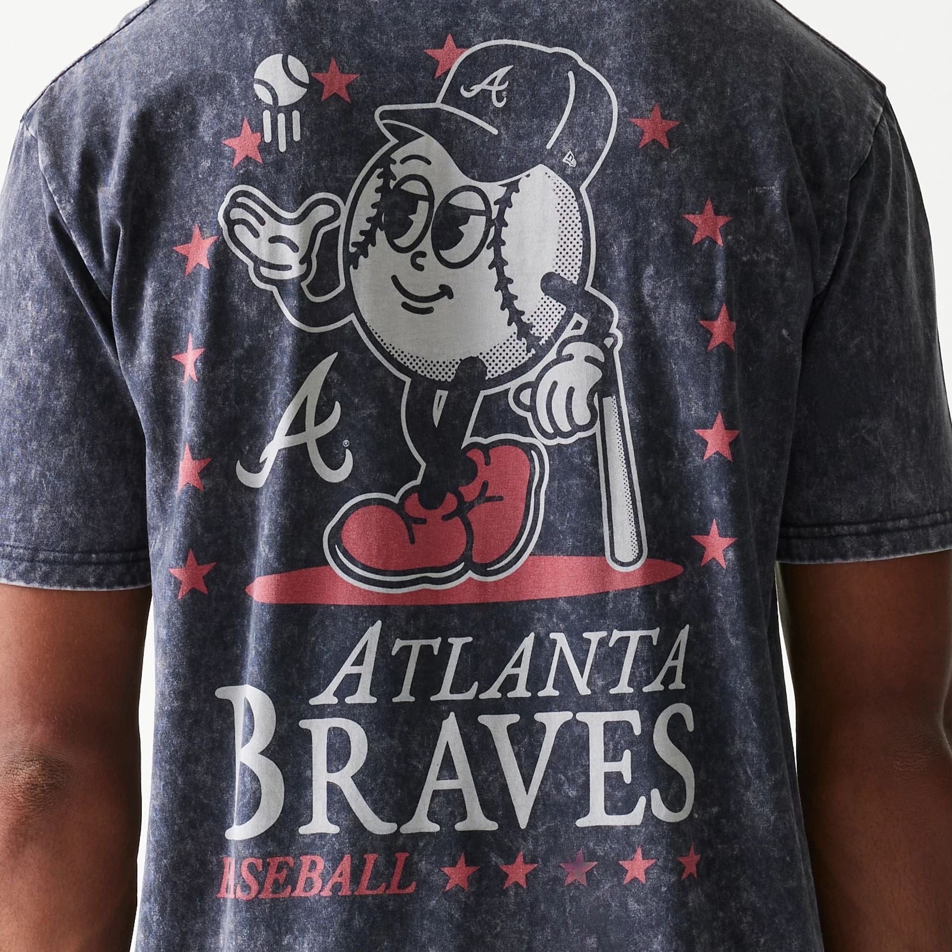 The Male model is wearing Atlanta Braves MLB Character Navy T-Shirt 7