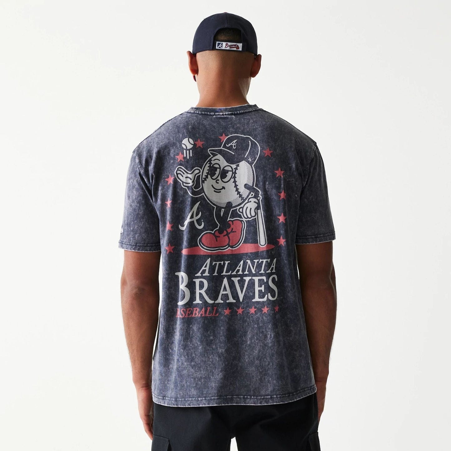 The Male model is wearing Atlanta Braves MLB Character Navy T-Shirt 2
