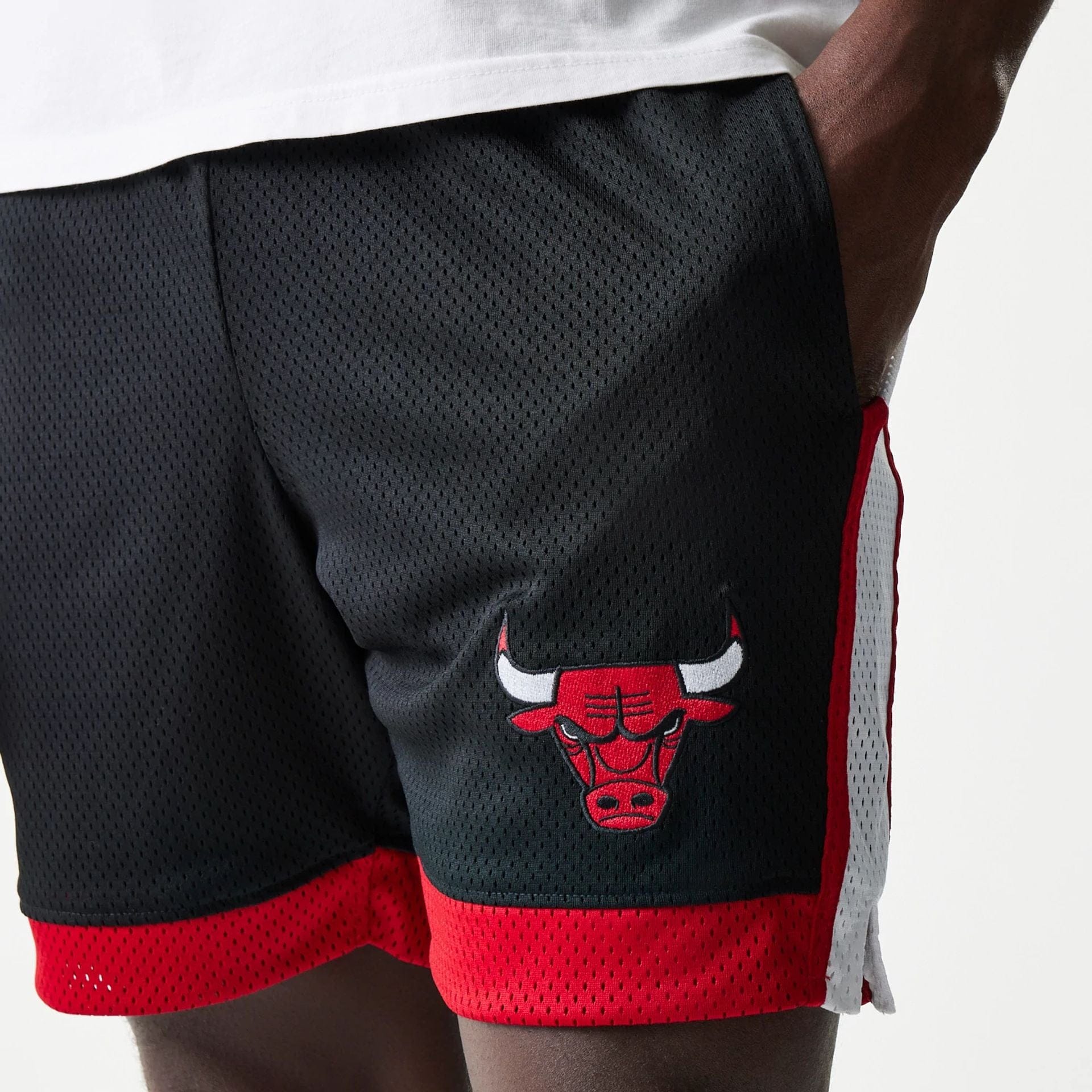 The Male model is wearing Chicago Bulls Sport Classic Black Shorts 3