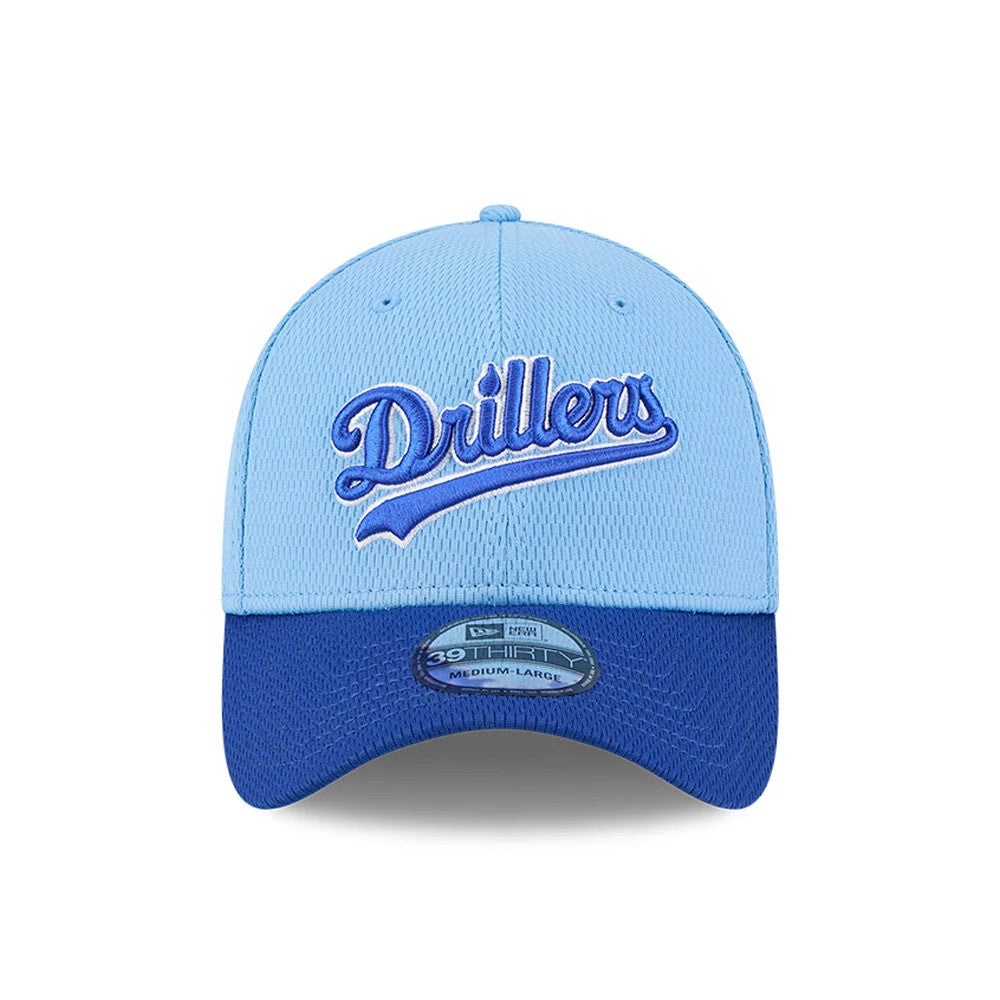 Pictured is this MiLB Batting Practice Tulsa Drillers 39THIRTY Stretch Fit cap in pastel blue. 2