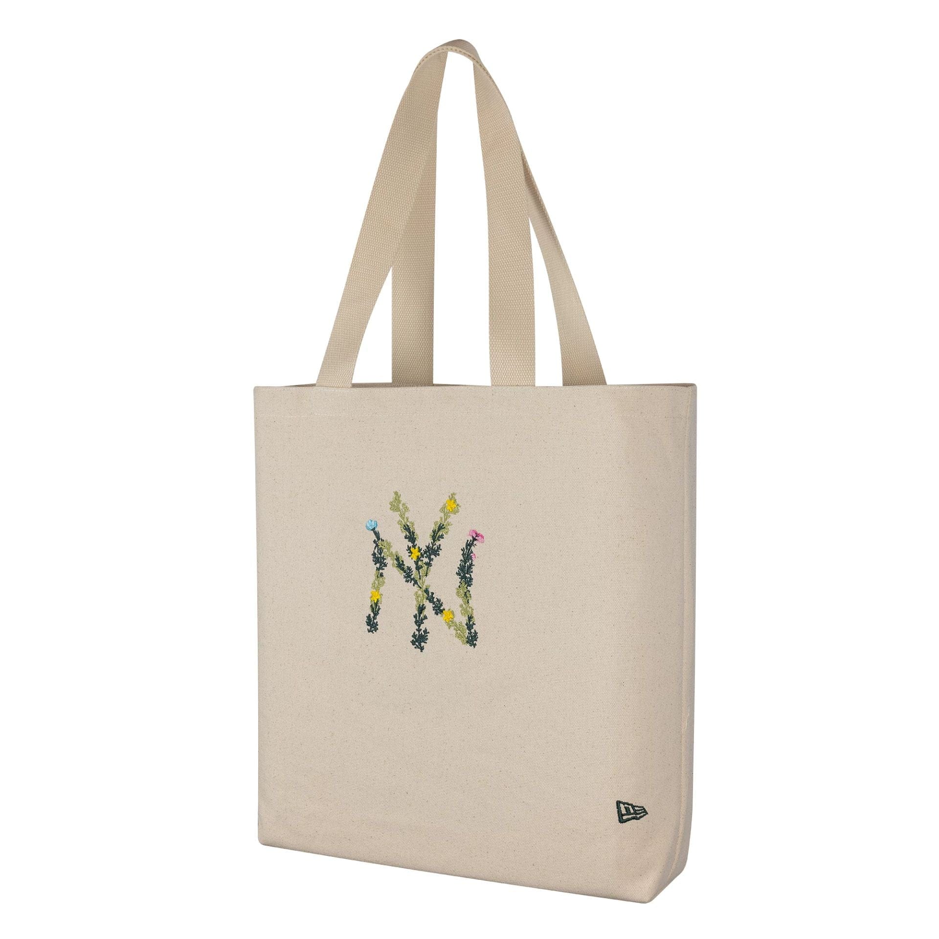 This is a New York Yankees MLB Floral Beige Tote Bag 1