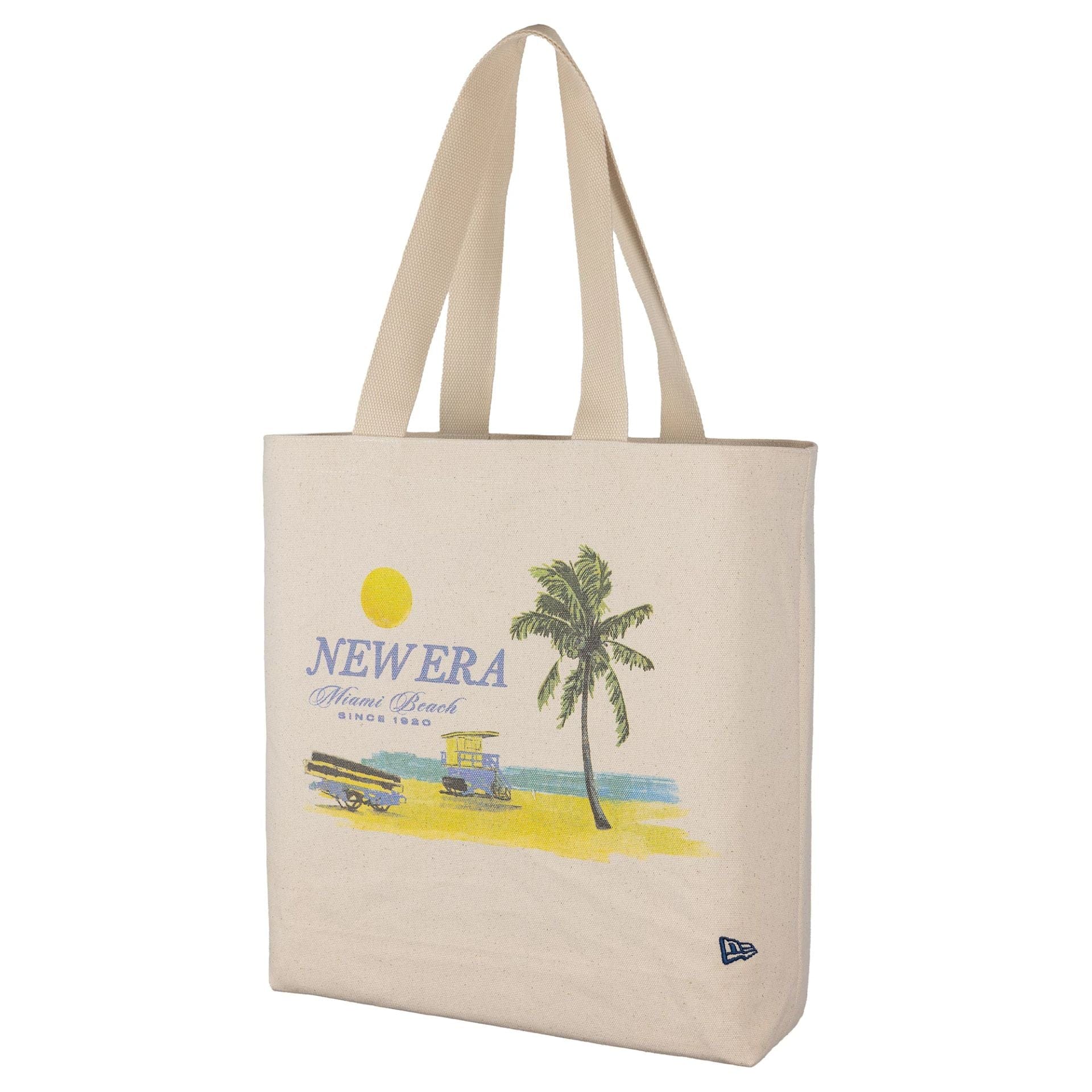 This is a New Era Palm Graphic Cream Tote Bag 1
