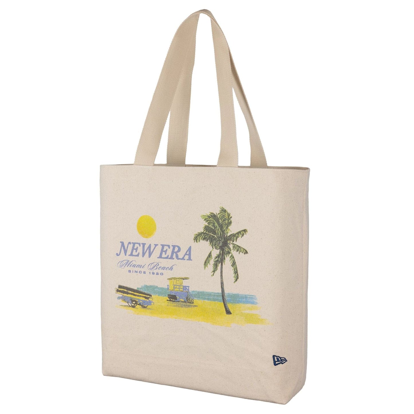 This is a New Era Palm Graphic Cream Tote Bag 1