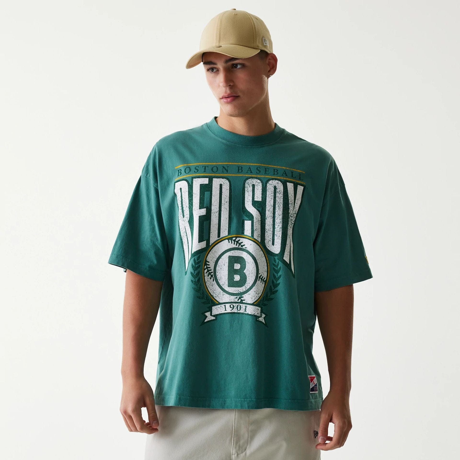 The Male model is wearing Boston Red Sox MLB City Connect G1 Dark Green T-Shirt 1