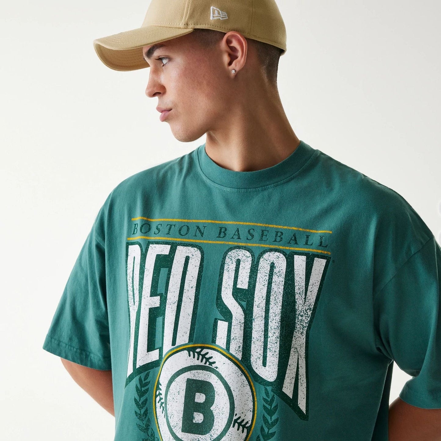 The Male model is wearing Boston Red Sox MLB City Connect G1 Dark Green T-Shirt 6