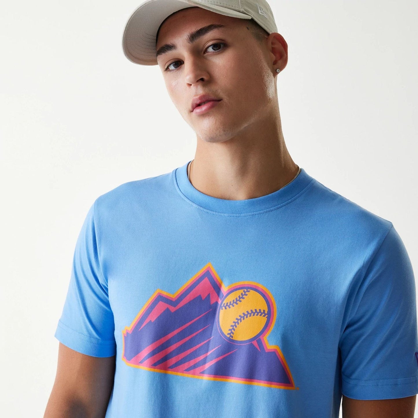 The Male model is wearing Colorado Rockies MLB City Connect 2025 Blue T-Shirt 4