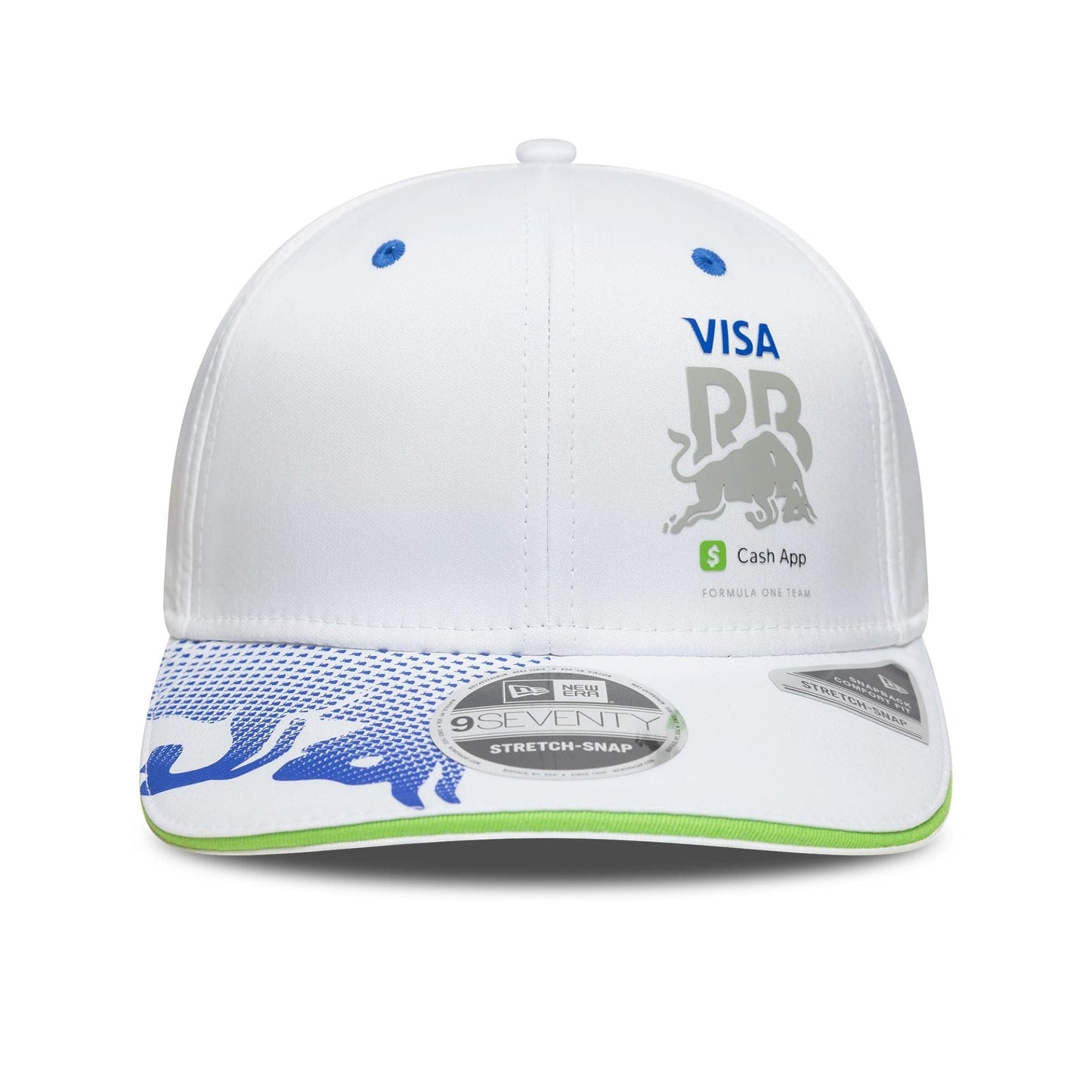 This is a Visa Cash App Racing Bulls Team White 9SEVENTY Stretch Snap Adjustable Cap 2
