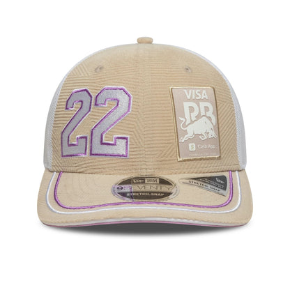 This is a Visa Cash App Racing Bulls Yuki Tsunoda Monaco Race Special Cream 9SEVENTY Stretch Snap Adjustable Cap 3