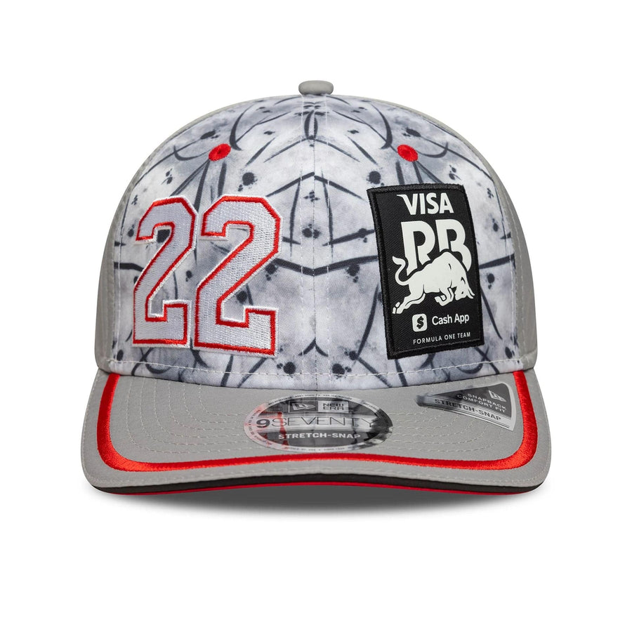 This is a Visa Cash App Racing Bulls Yuki Tsunoda Japan Race Special Grey 9SEVENTY Stretch Snap Adjustable Cap 3