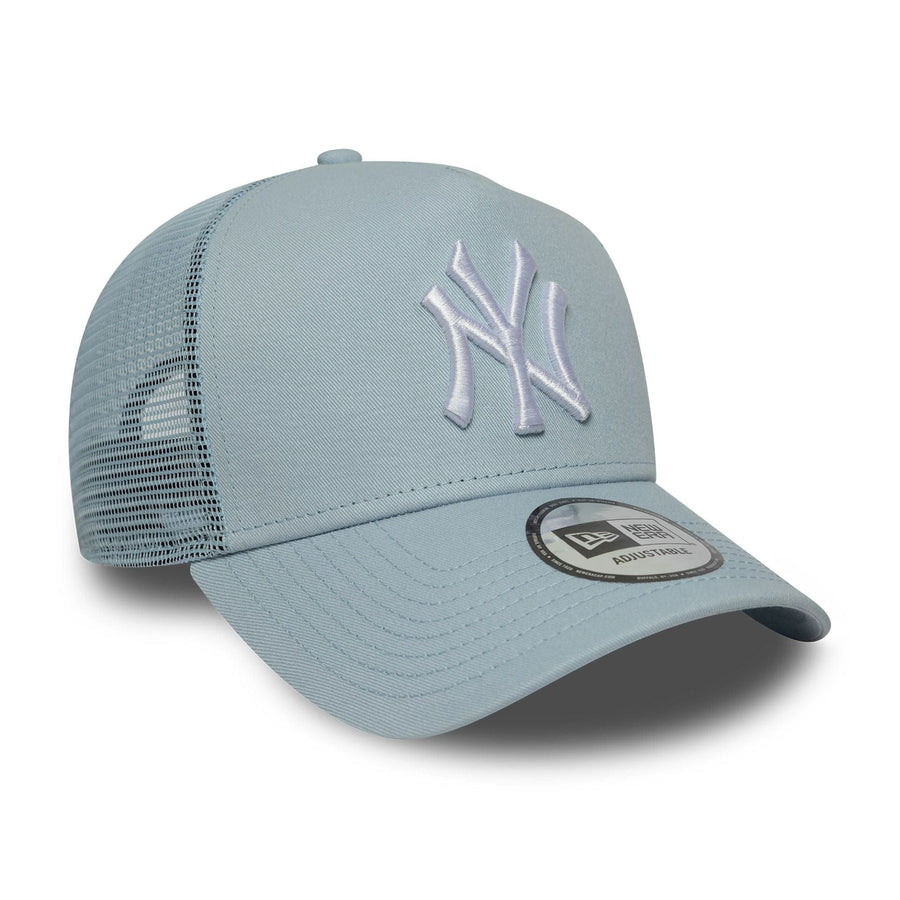 This is a New York Yankees MLB League Essential Pastel Blue 9FORTY A-Frame Trucker Adjustable Cap 3
