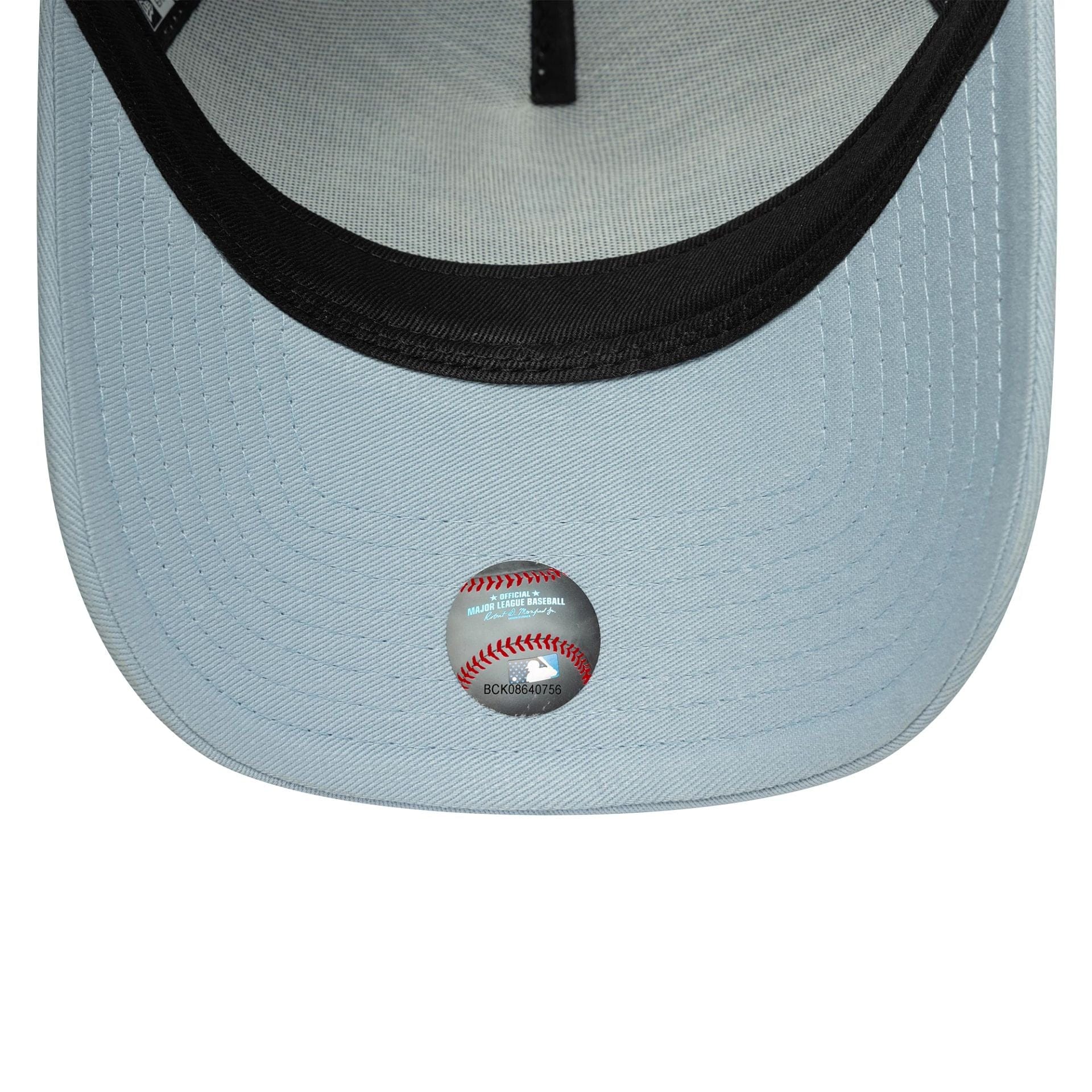 This is a New York Yankees MLB League Essential Pastel Blue 9FORTY A-Frame Trucker Adjustable Cap 5