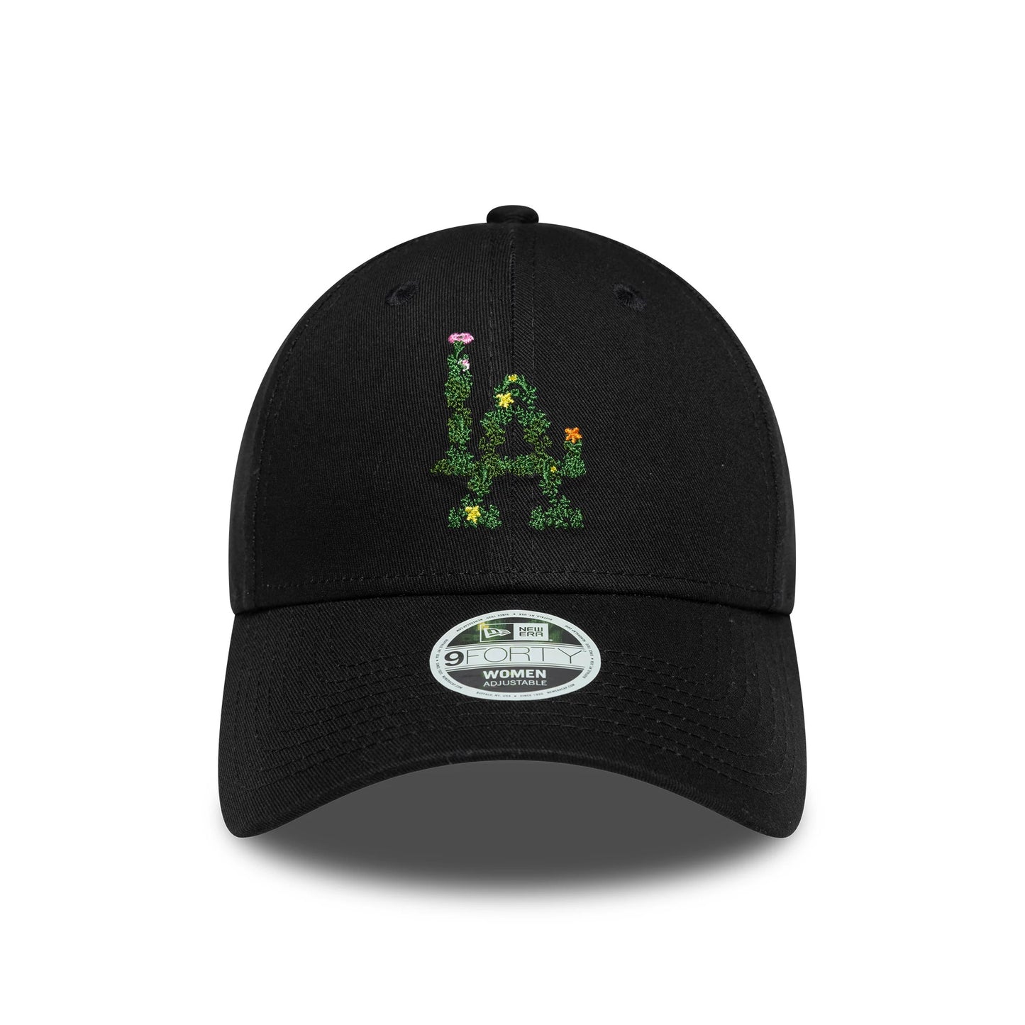 Pictured is this Womens MLB Floral Infill LA Dodgers 9FORTY cap in black. 2