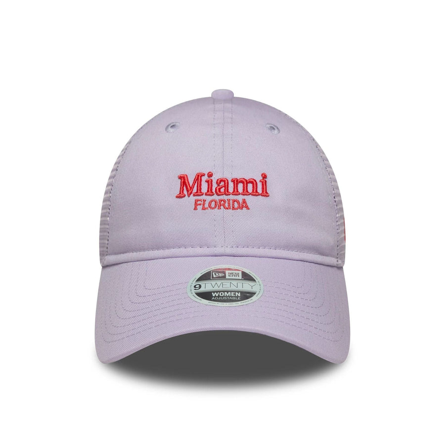 This is a Womens New Era City Pastel Purple 9TWENTY Trucker Adjustable Cap 2