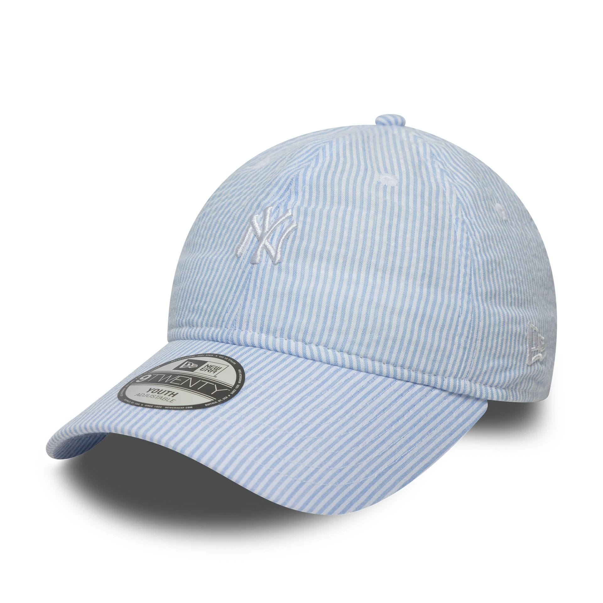 Pictured is this Youth MLB Seersucker New York Yankees 9TWENTY cap in pastel blue. 1