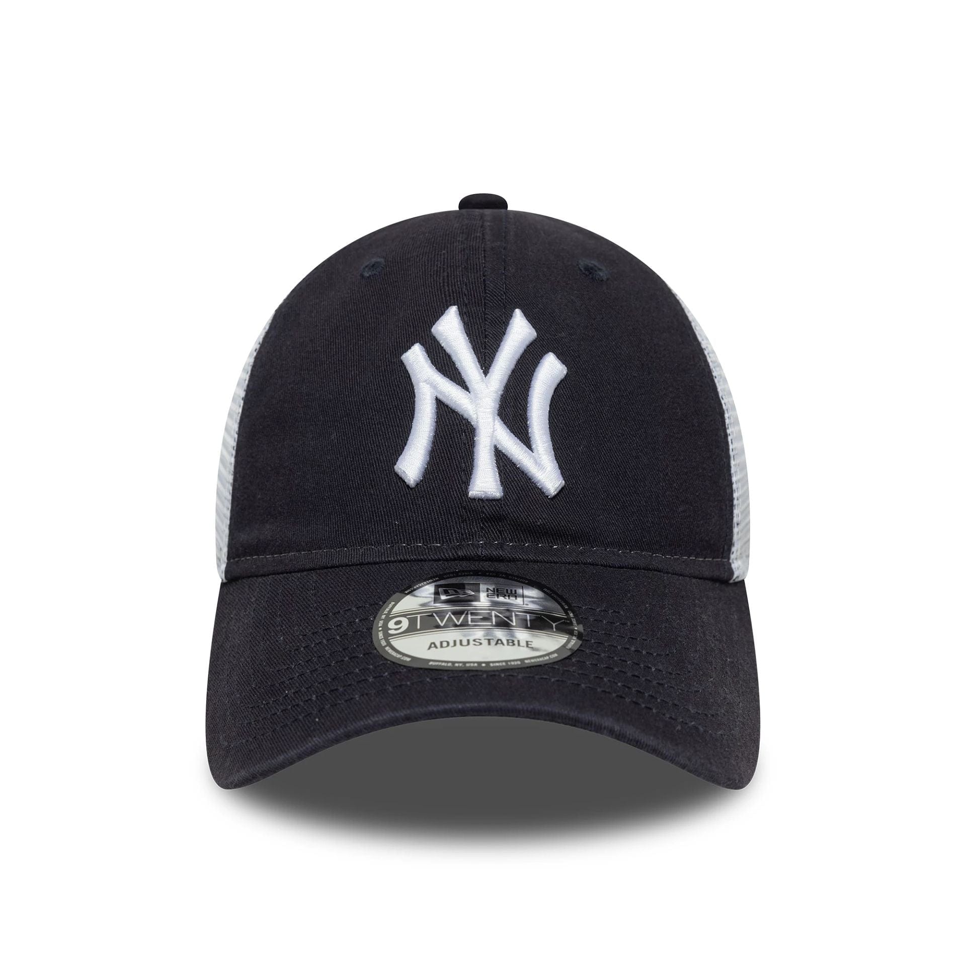 This is a New York Yankees MLB Washed Navy 9TWENTY Trucker Adjustable Cap 2